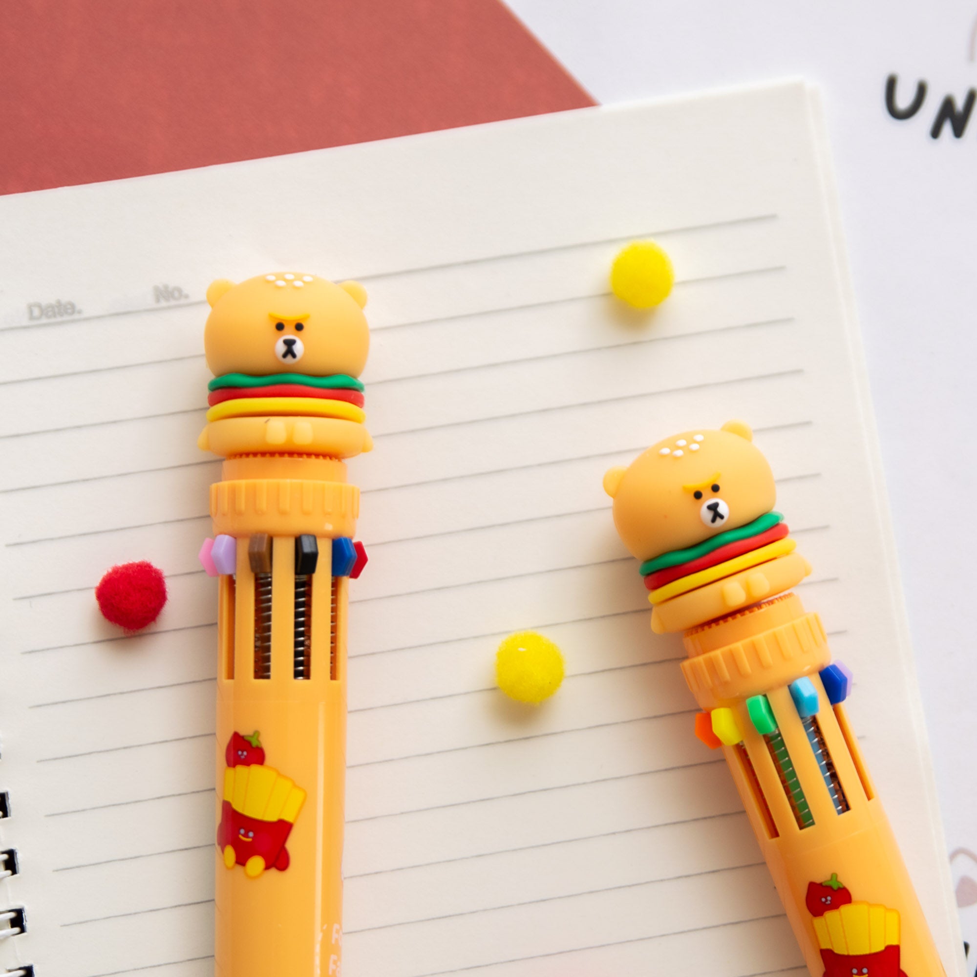 Stylo Kawaii 10 couleurs - Ourson Cheeseburger