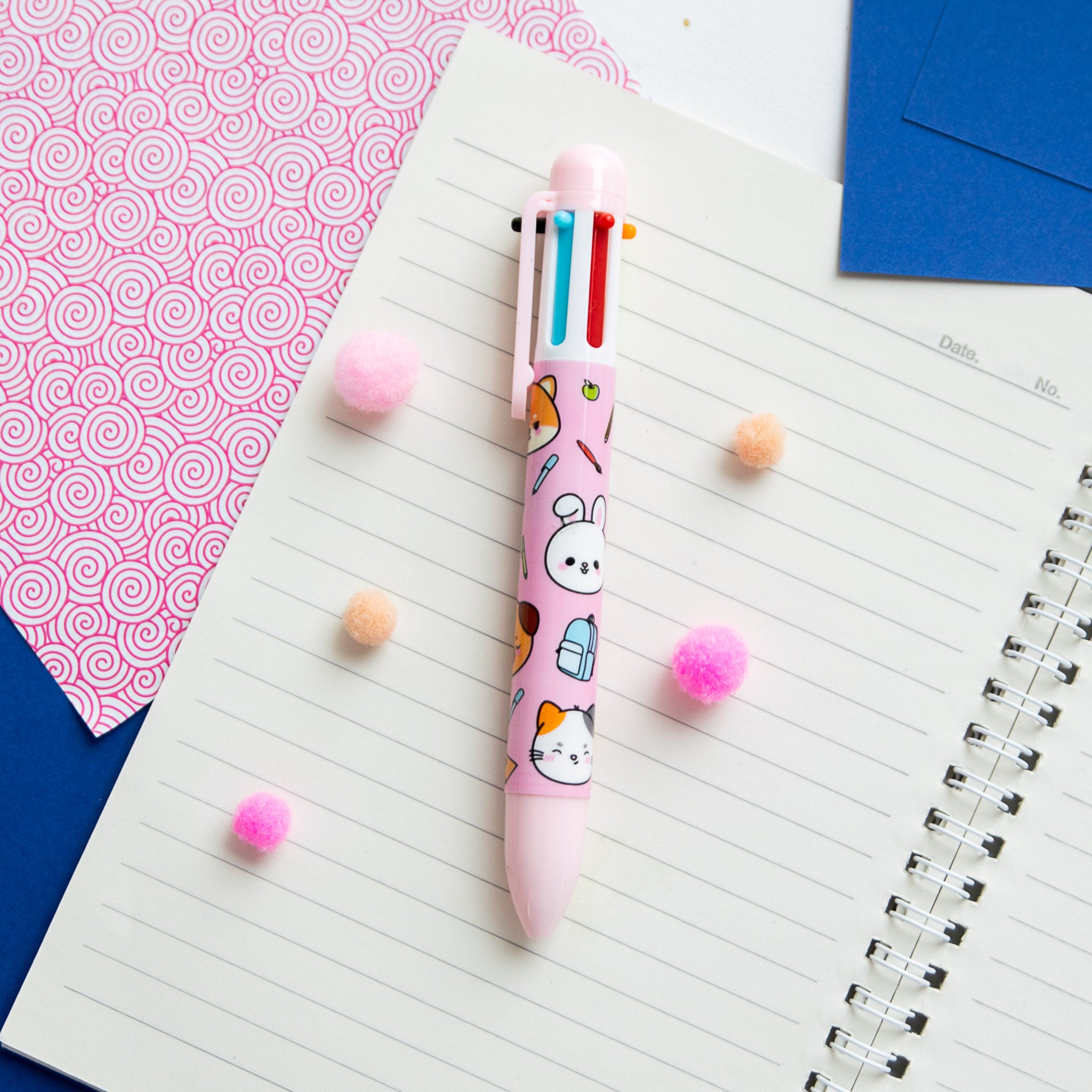 Stylo Kawaii 6 couleurs - Chien, Chat & Lapin