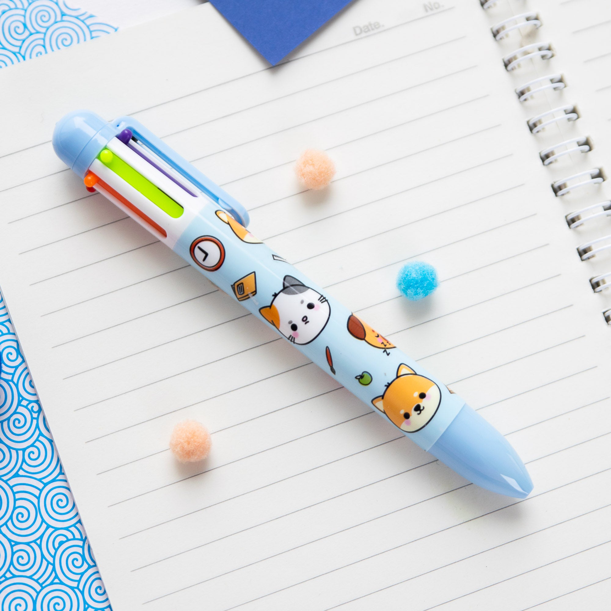 Stylo Kawaii 6 couleurs - Chien, Chat & Lapin