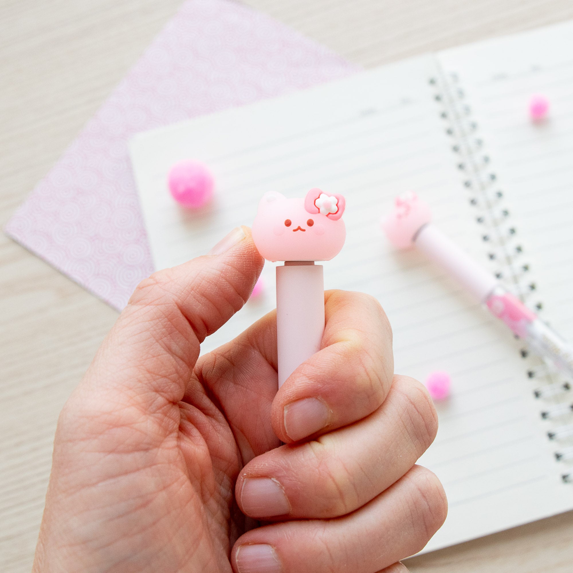 Stylo Kawaii Anti Stress - Chat Rose & Fleur Sakura