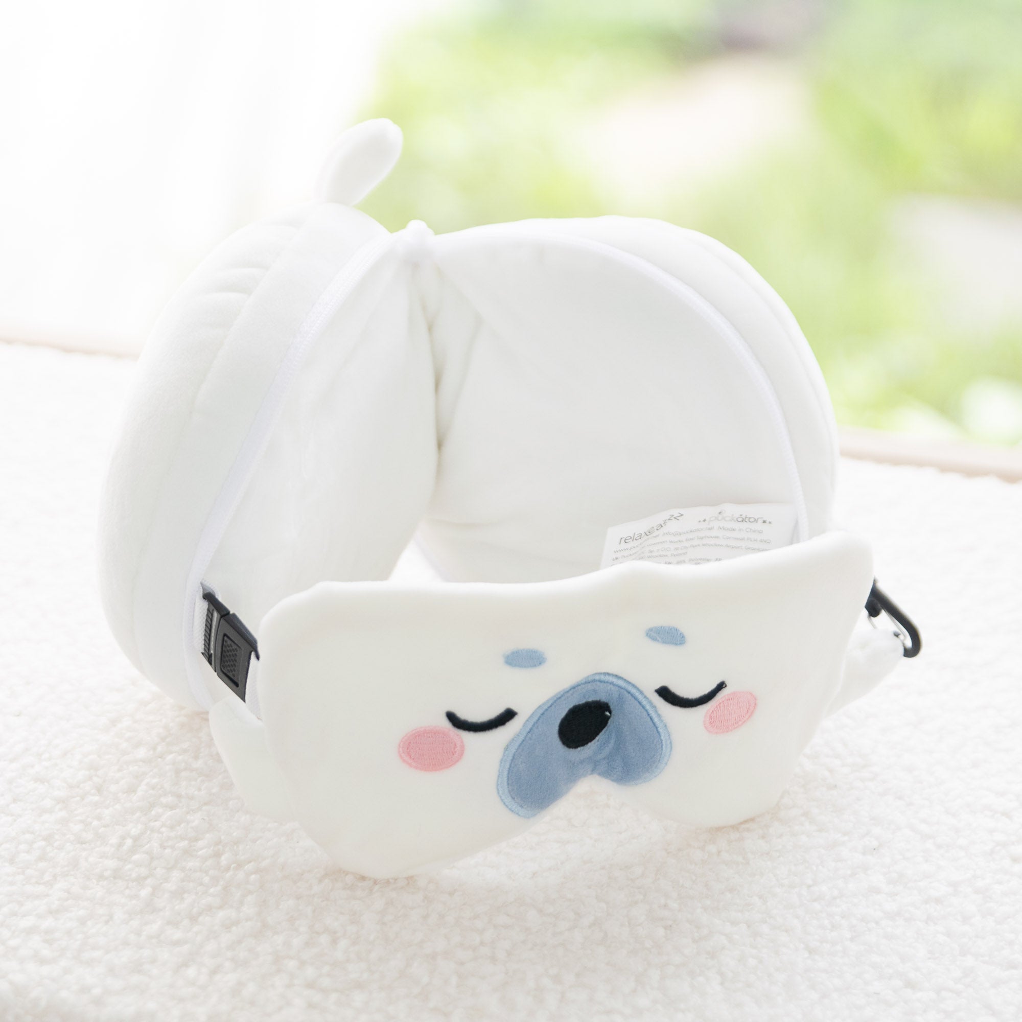 Coussin de voyage 2-en-1 avec masque - Kai le Phoque