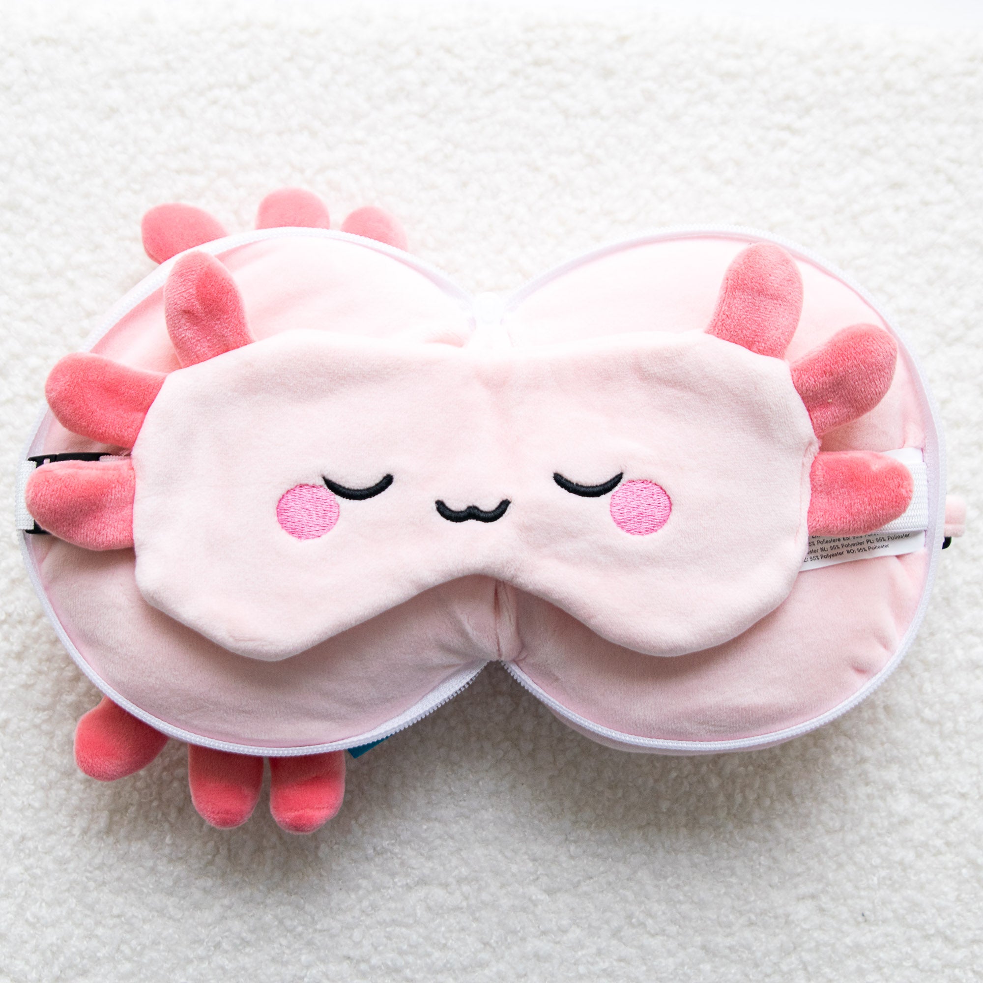 Coussin de voyage 2-en-1 avec masque - Maddie l’Axolotl