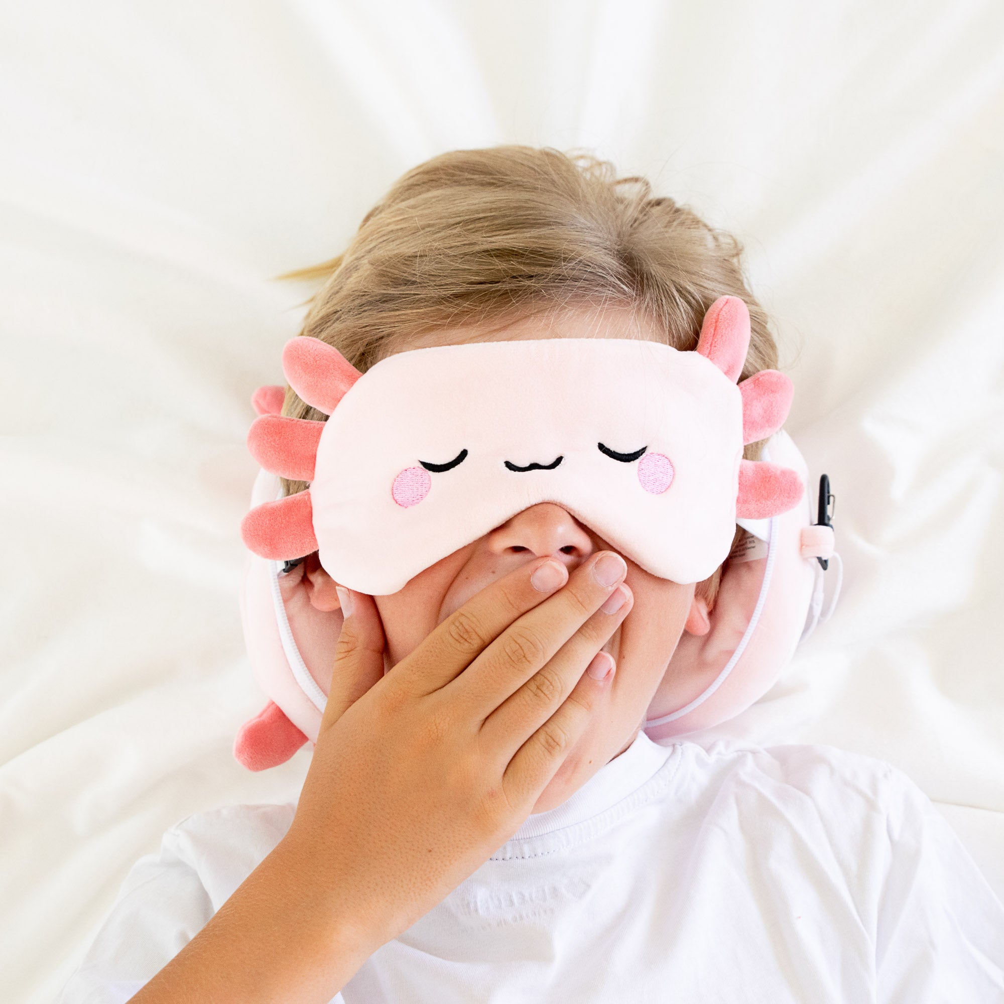 Coussin de voyage 2-en-1 avec masque - Maddie l’Axolotl