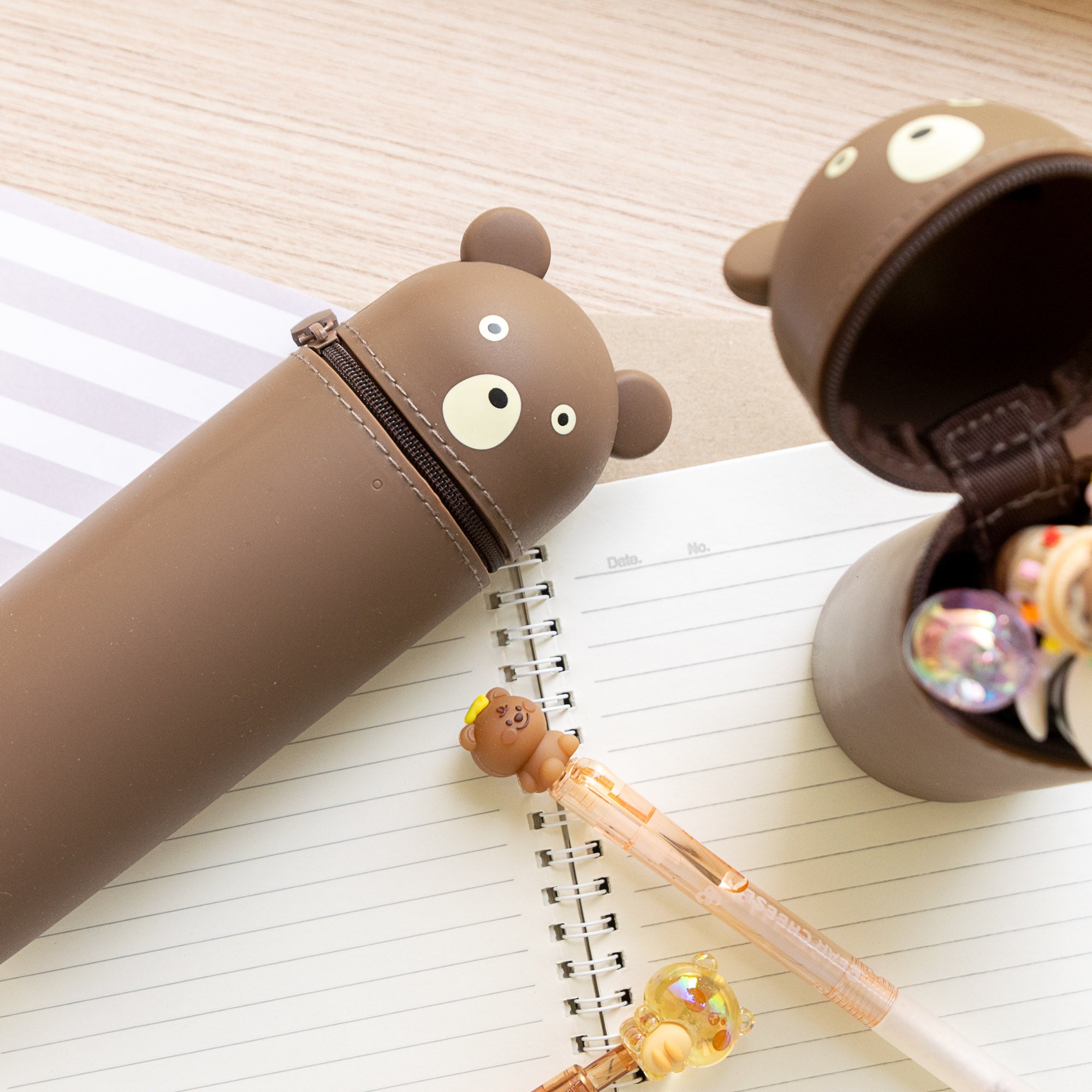 Trousse Verticale en Silicone - Ourson Marron