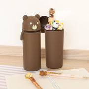 Trousse Verticale en Silicone - Ourson Marron