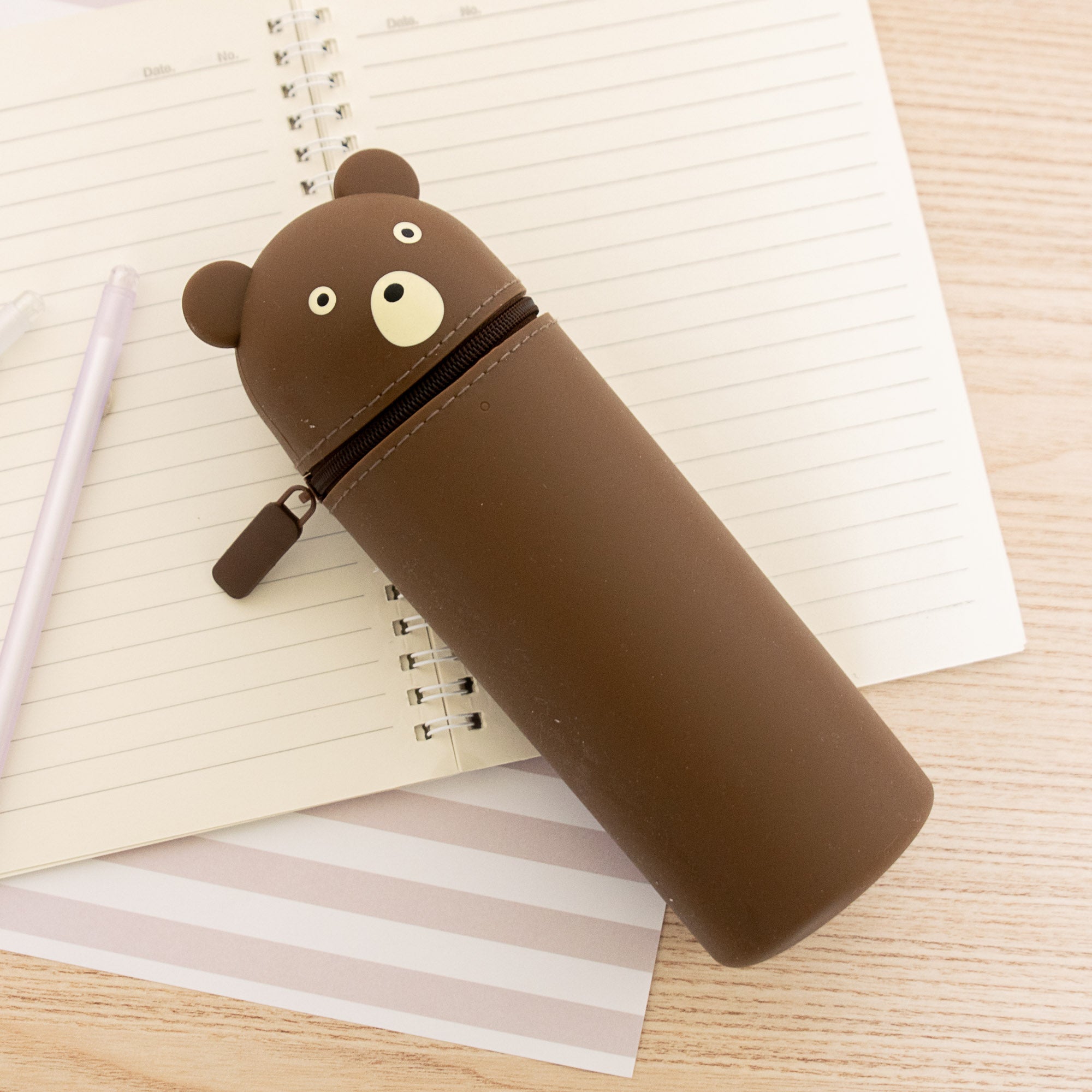 Trousse Verticale en Silicone - Ourson Marron
