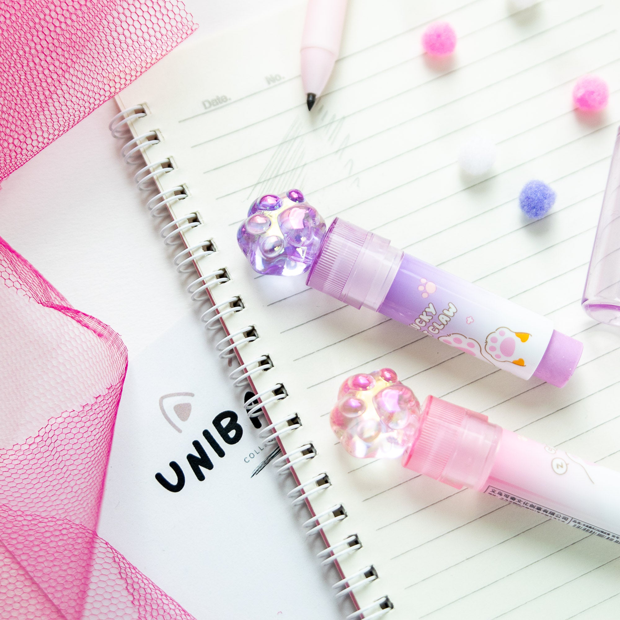 Gomme Lipstick Kawaii Patte de Chat Cristal