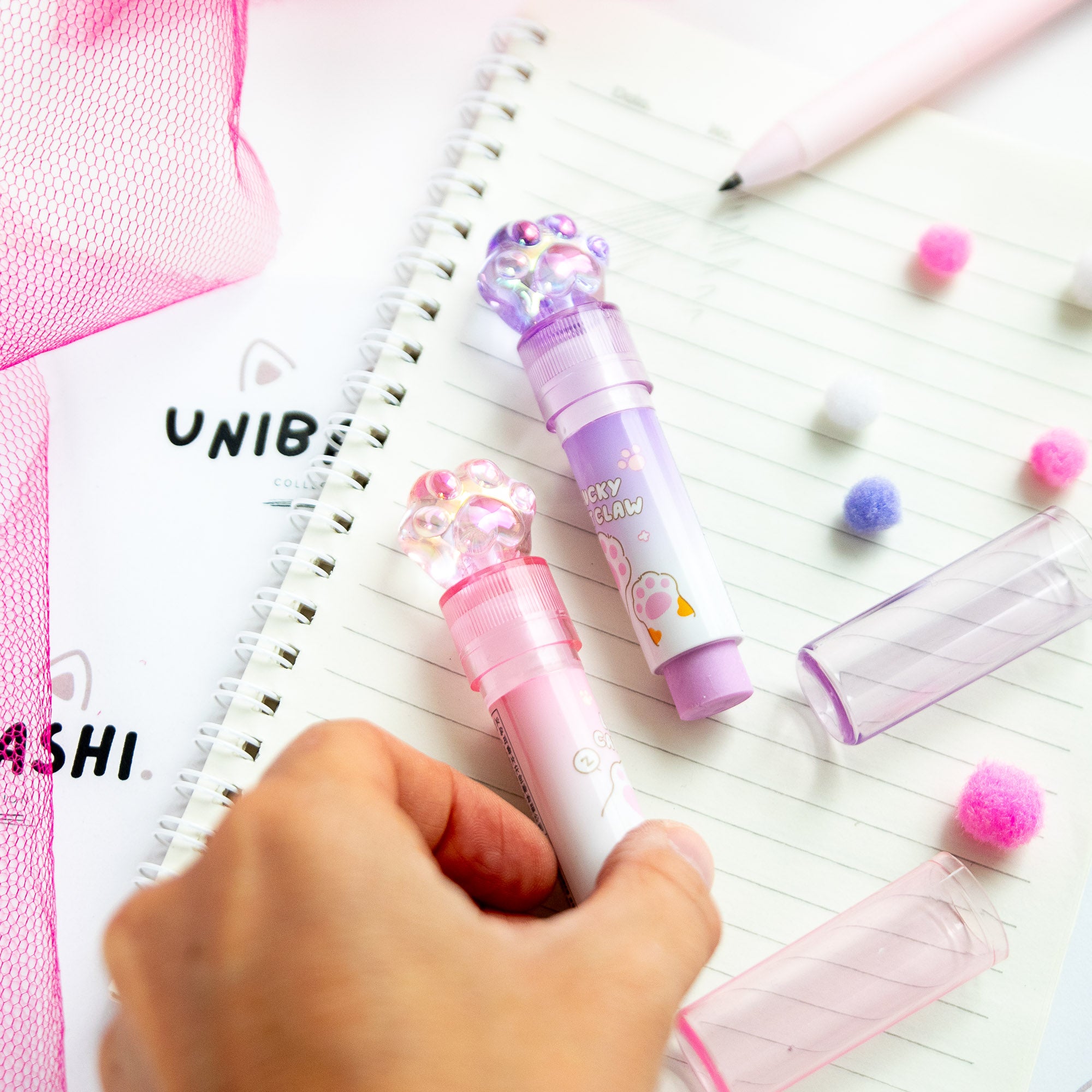 Gomme Lipstick Kawaii Patte de Chat Cristal