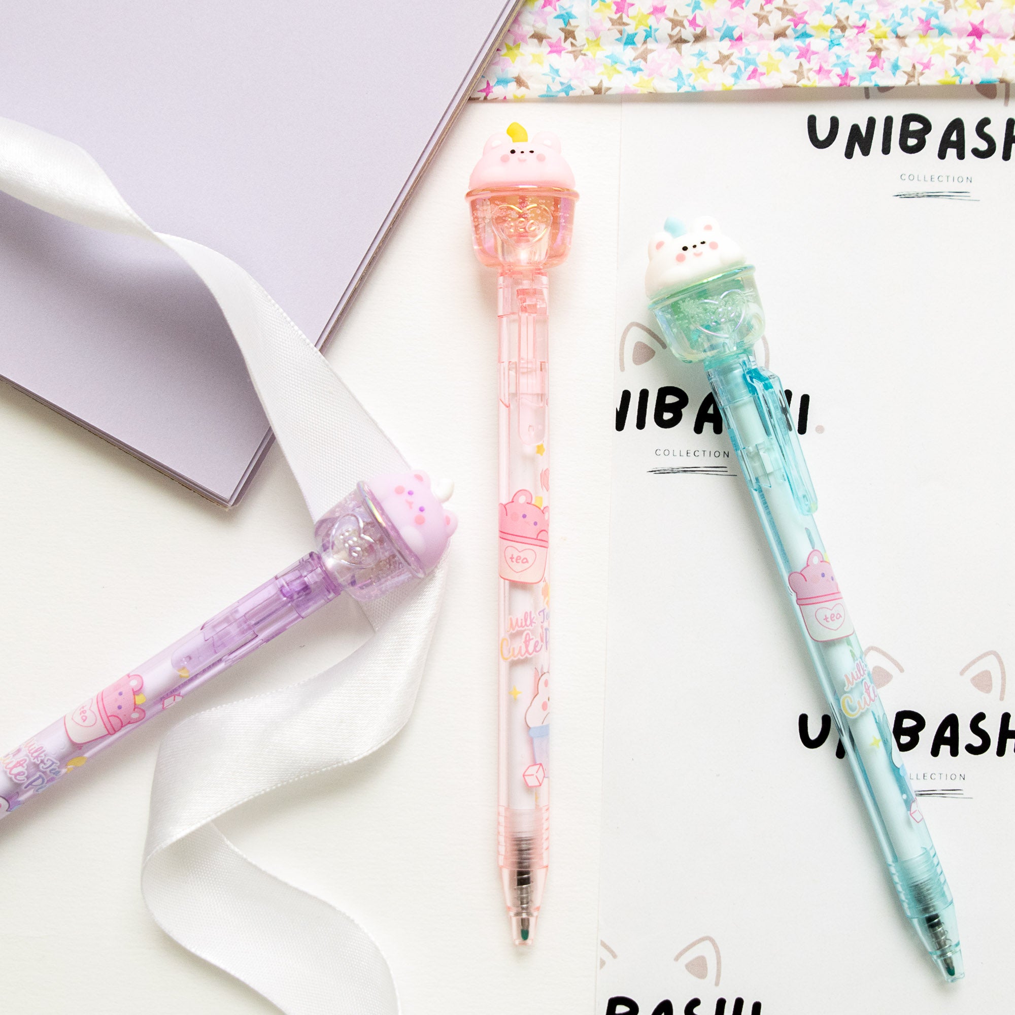 Stylo Gel Cristal Kawaii - Ourson & Bubble Tea