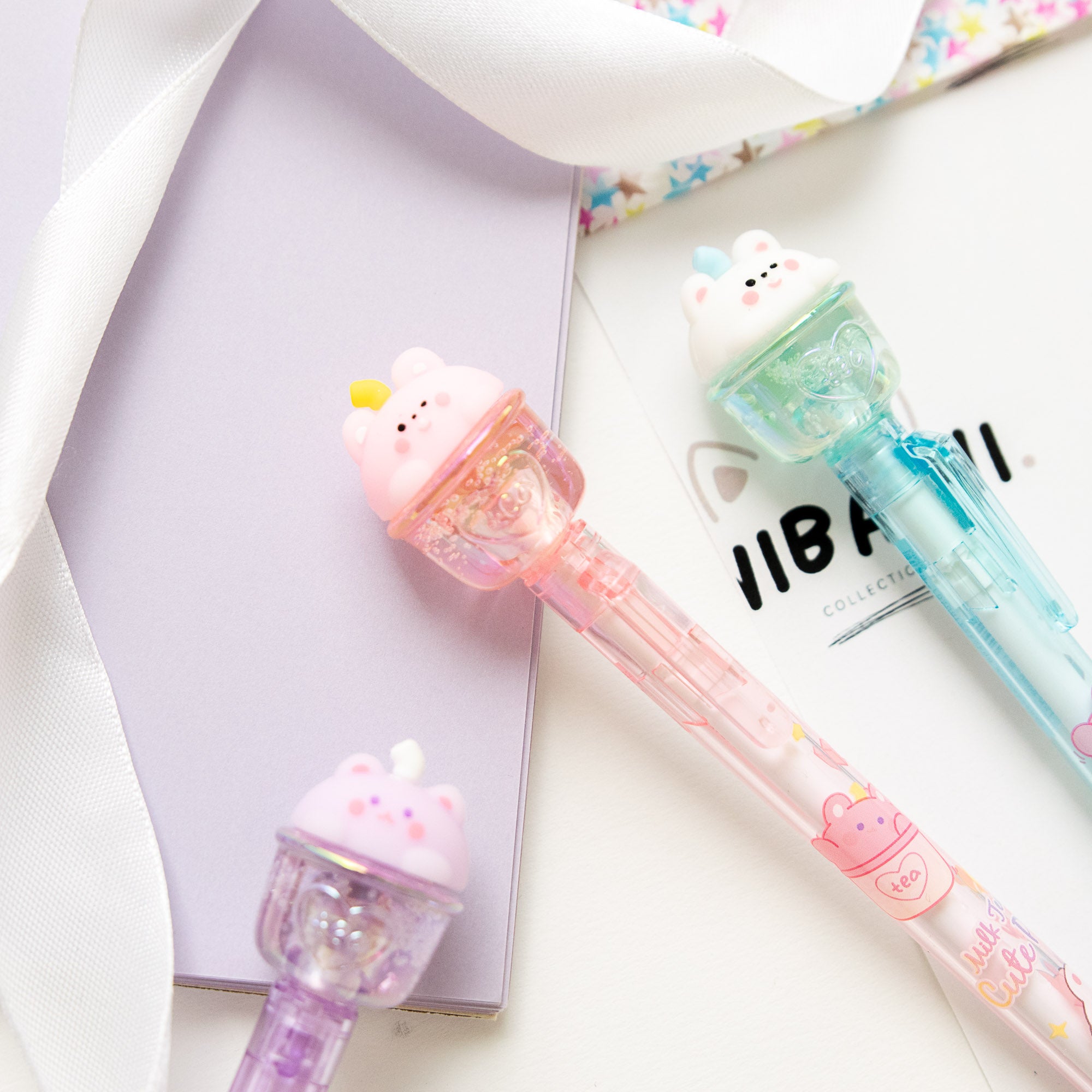 Stylo Gel Cristal Kawaii - Ourson & Bubble Tea