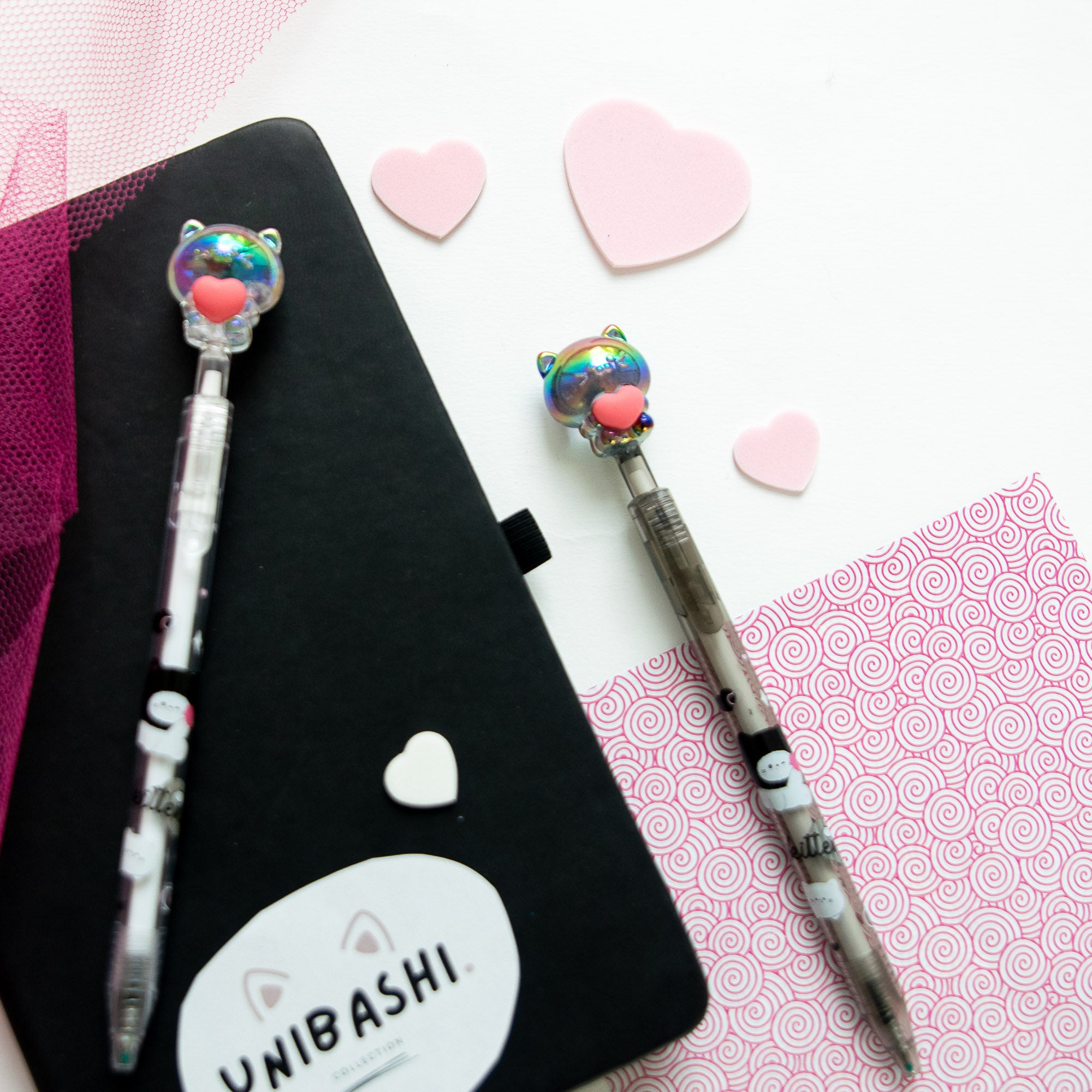 Stylo Gel Cristal Kawaii - Chat & Coeur
