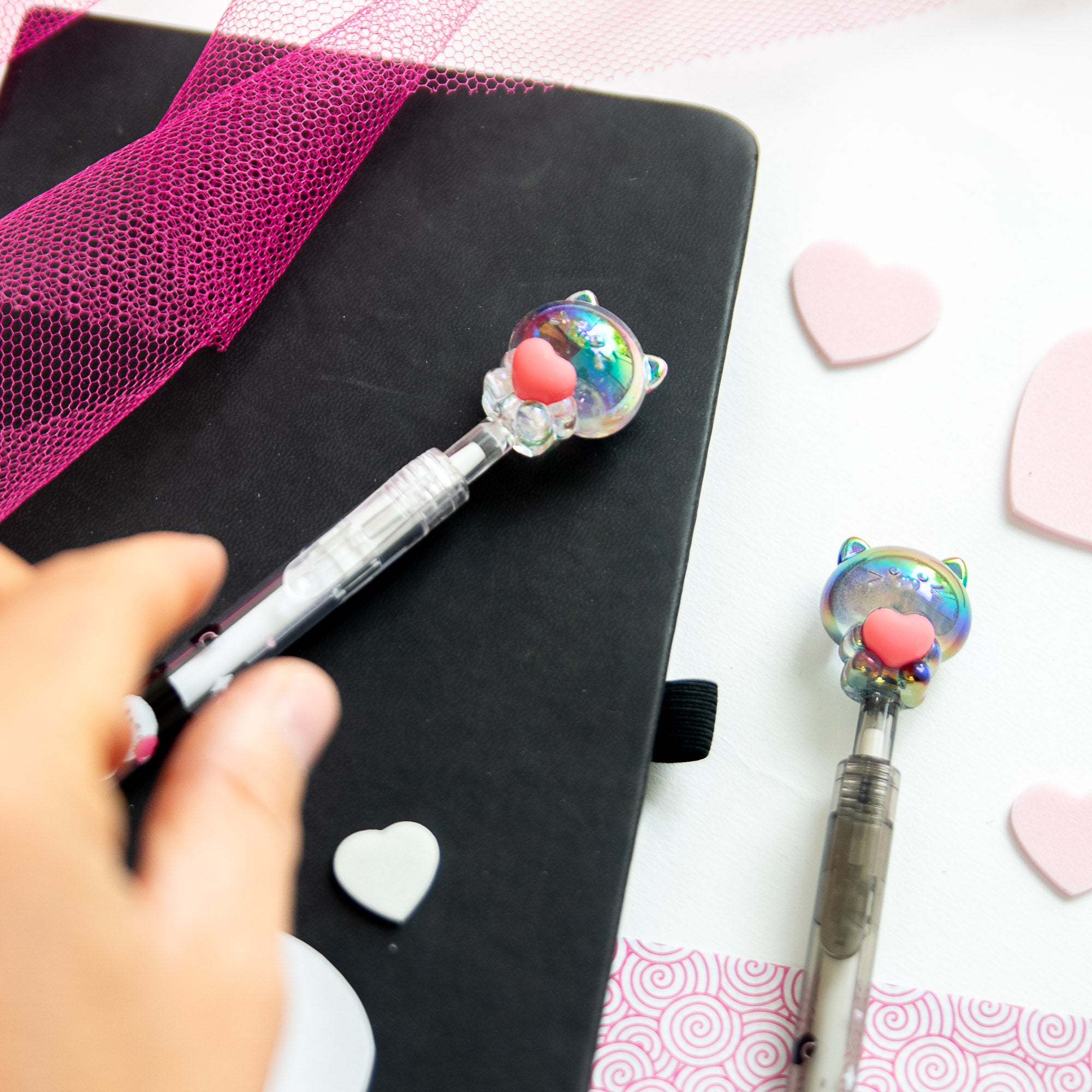 Stylo Gel Cristal Kawaii - Chat & Coeur