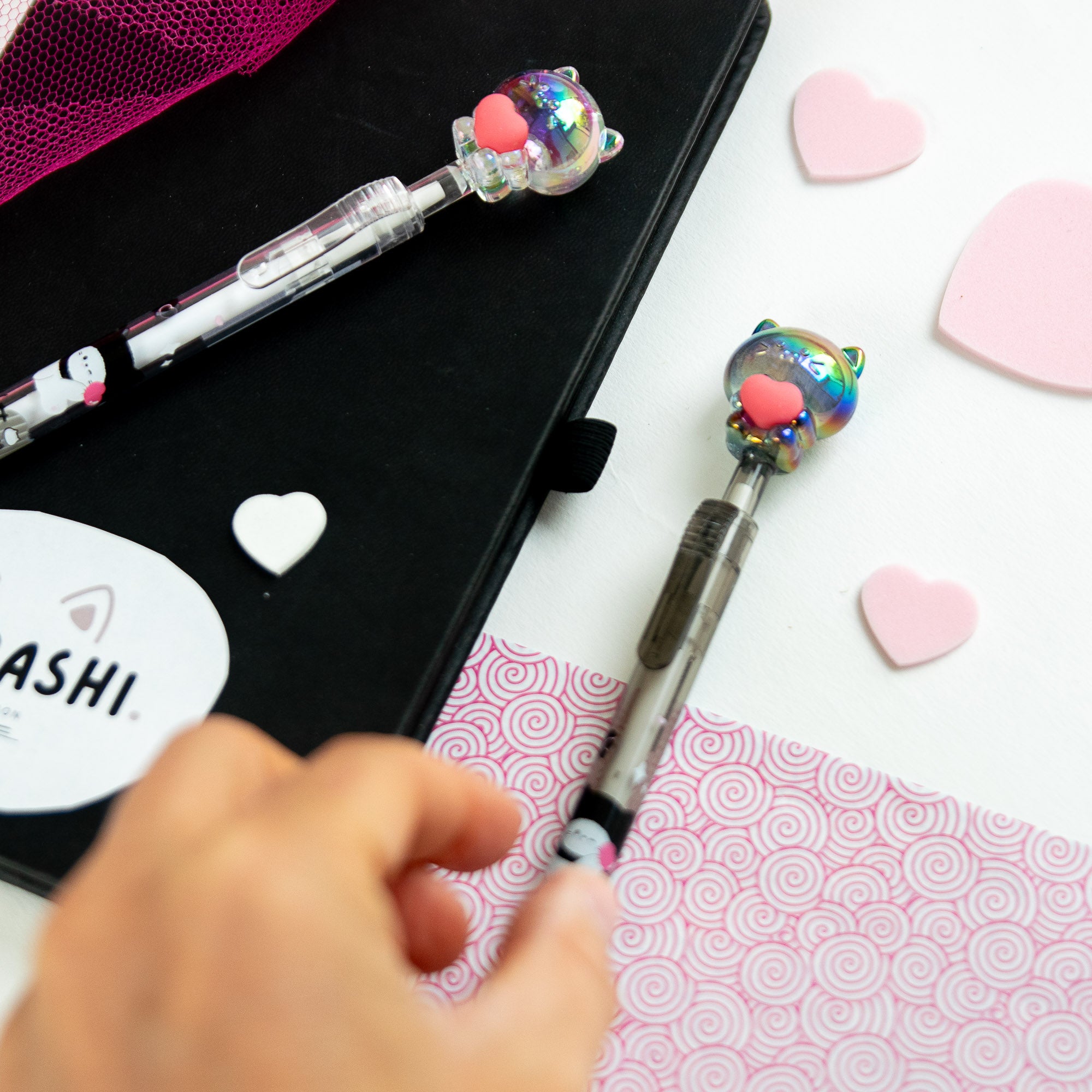 Stylo Gel Cristal Kawaii - Chat & Coeur