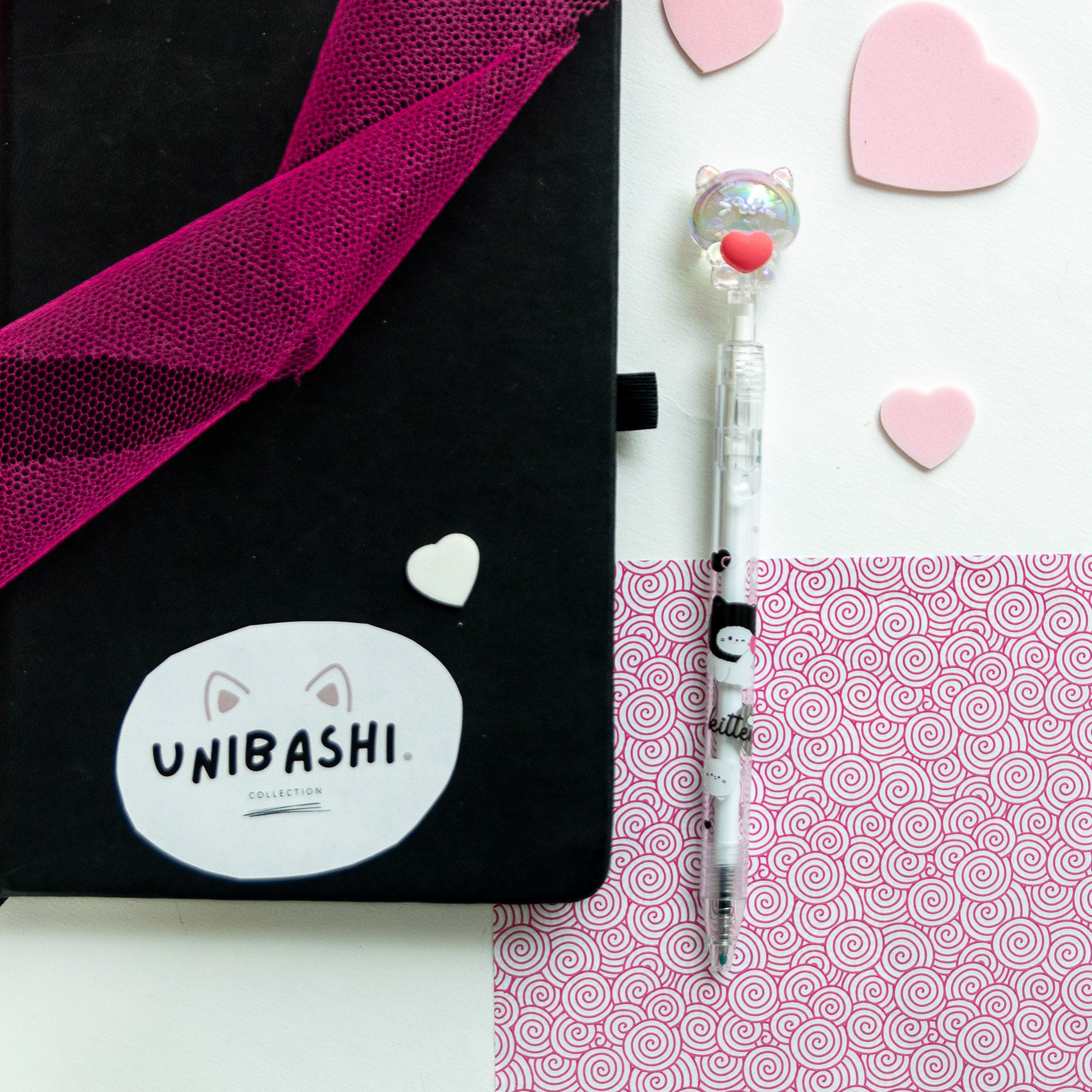 Stylo Gel Cristal Kawaii - Chat & Coeur