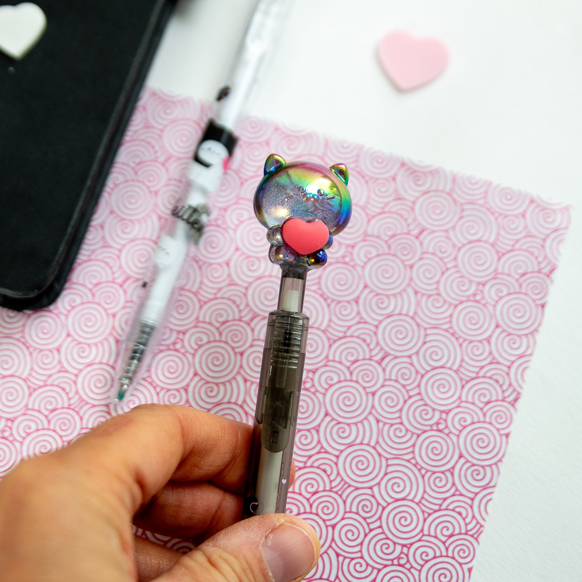 Stylo Gel Cristal Kawaii - Chat & Coeur