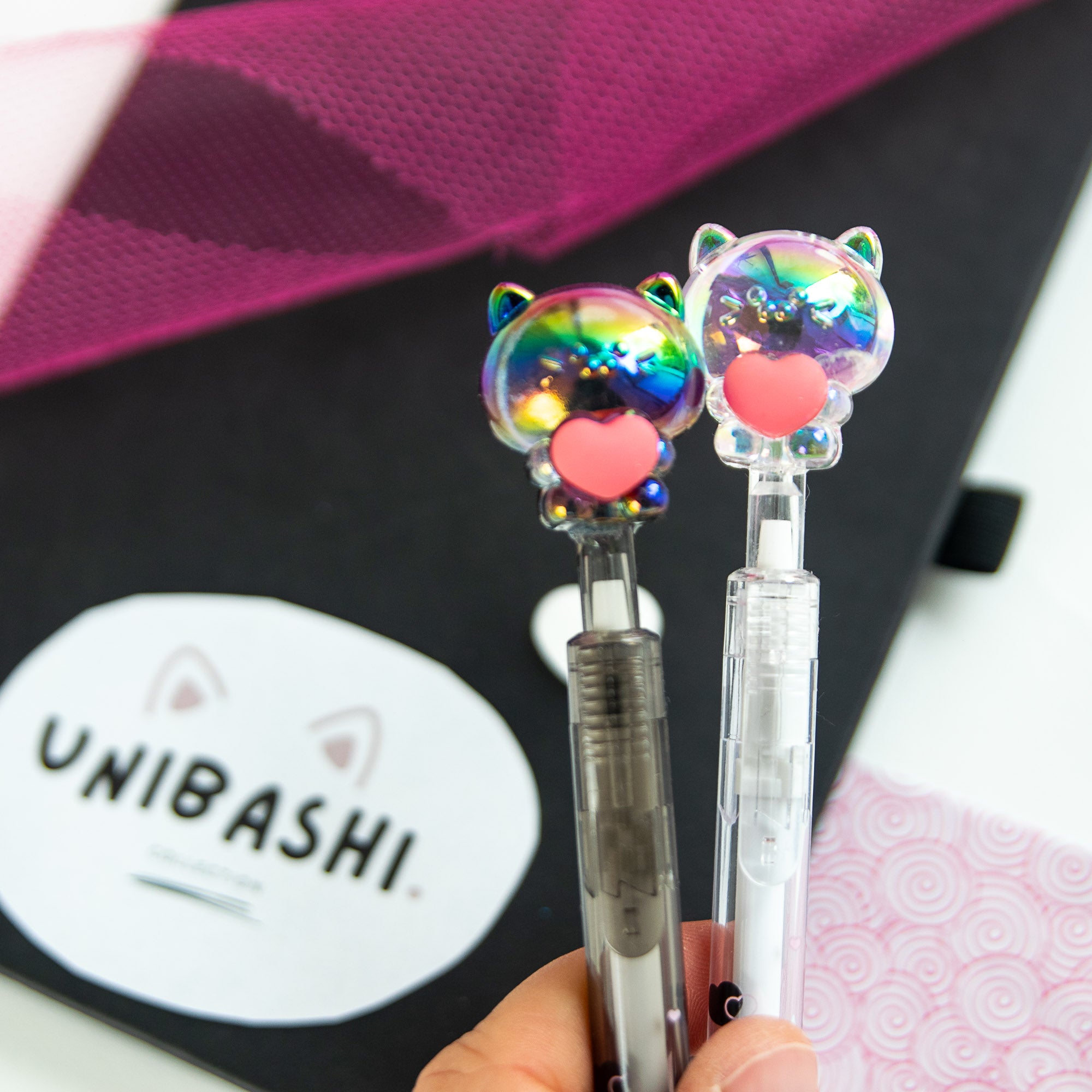 Stylo Gel Cristal Kawaii - Chat & Coeur