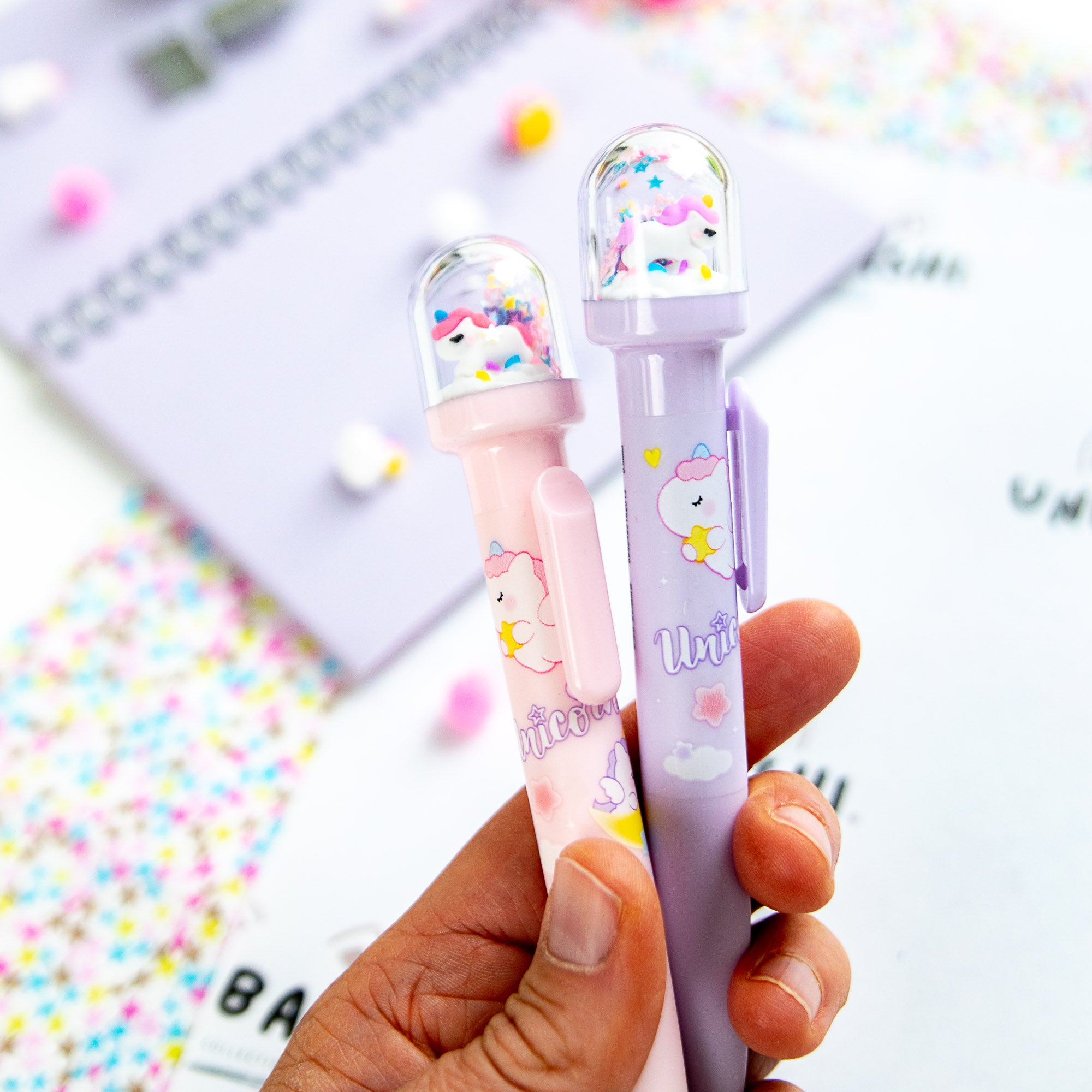 Stylo Kawaii Boule à neige – Licorne