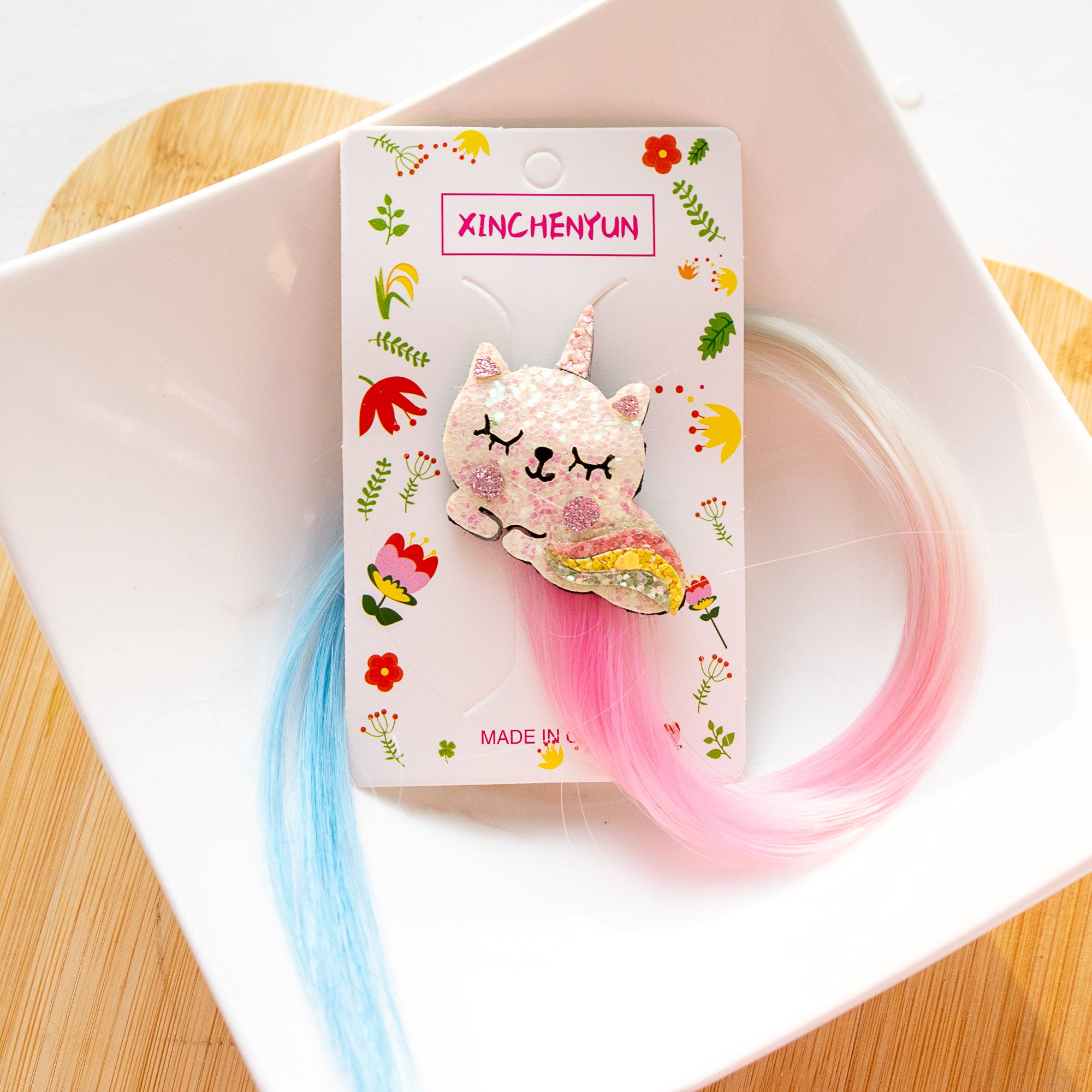 Pince à Cheveux Mèche Colorée Chat Licorne Couché