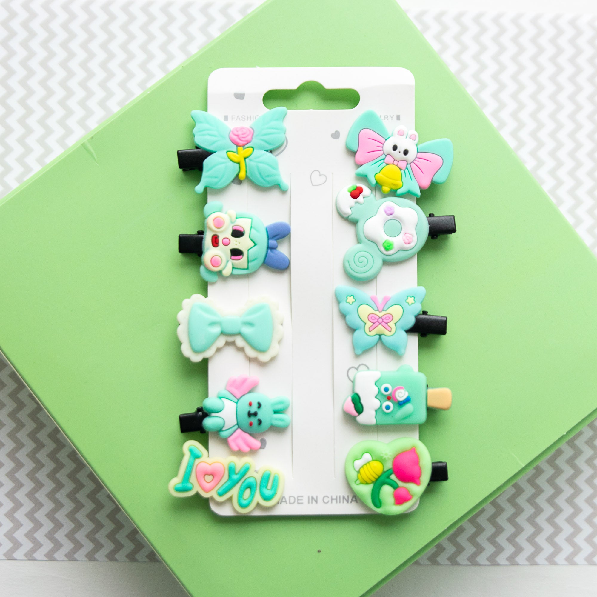 Pinces à cheveux Papillons, Lapins & Bonbons, 10 pièces