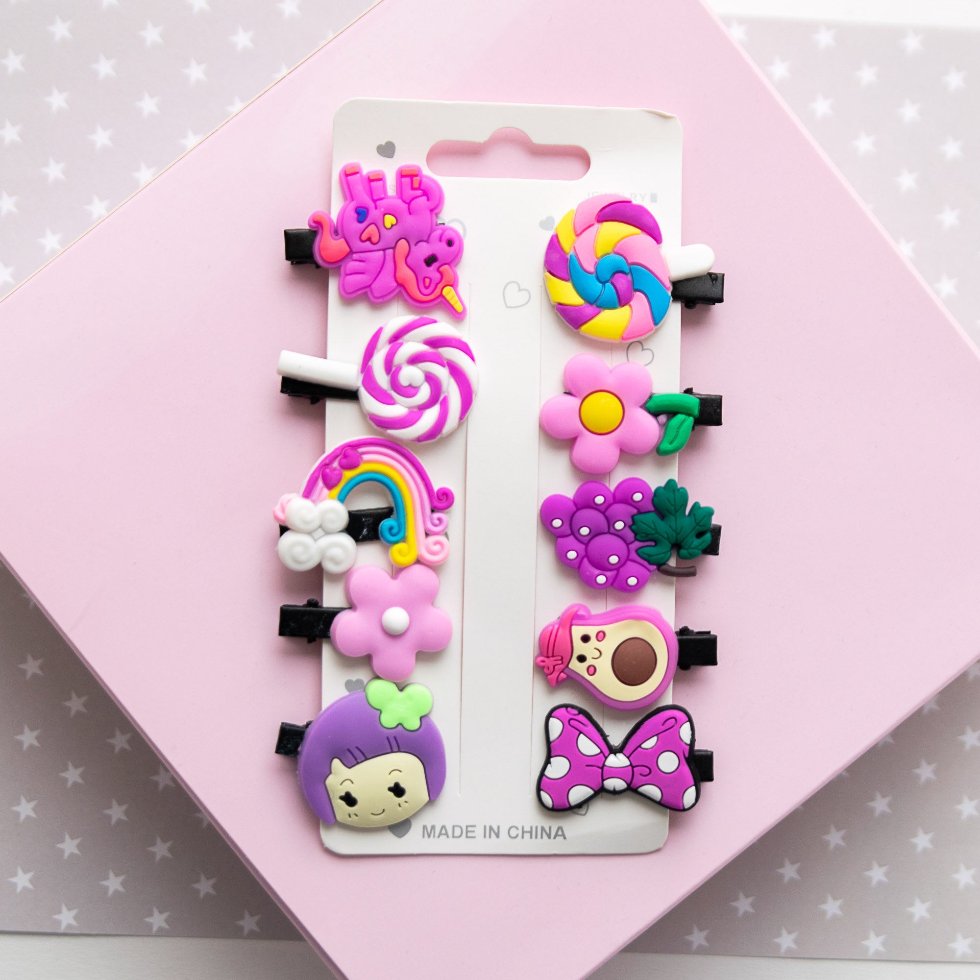 Pinces à cheveux Fleurs, Bonbons & Arc-en-Ciel, 10 pièces