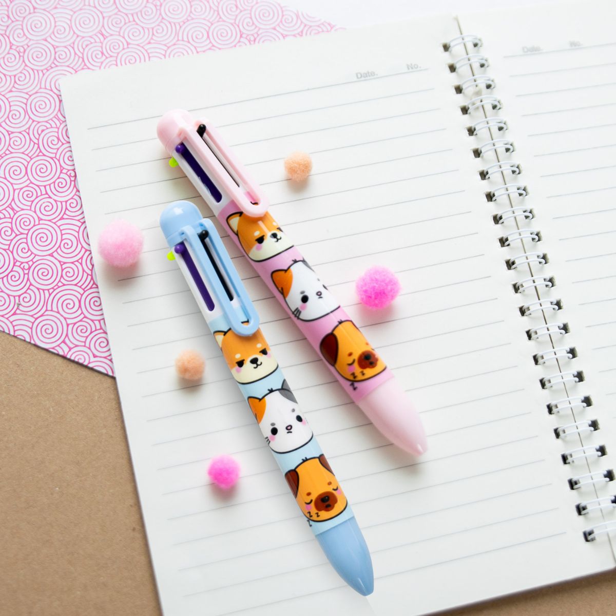 Stylo Kawaii 6 couleurs - Chien & Chat