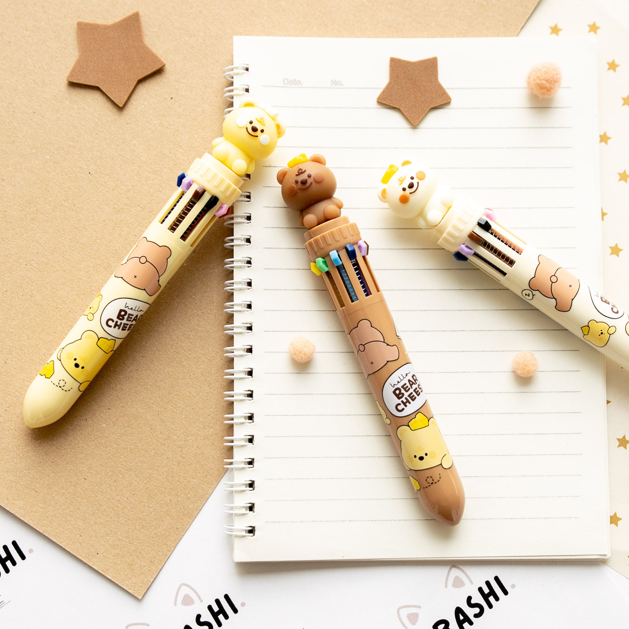 Stylo Kawaii 10 couleurs - Ourson & Fromage