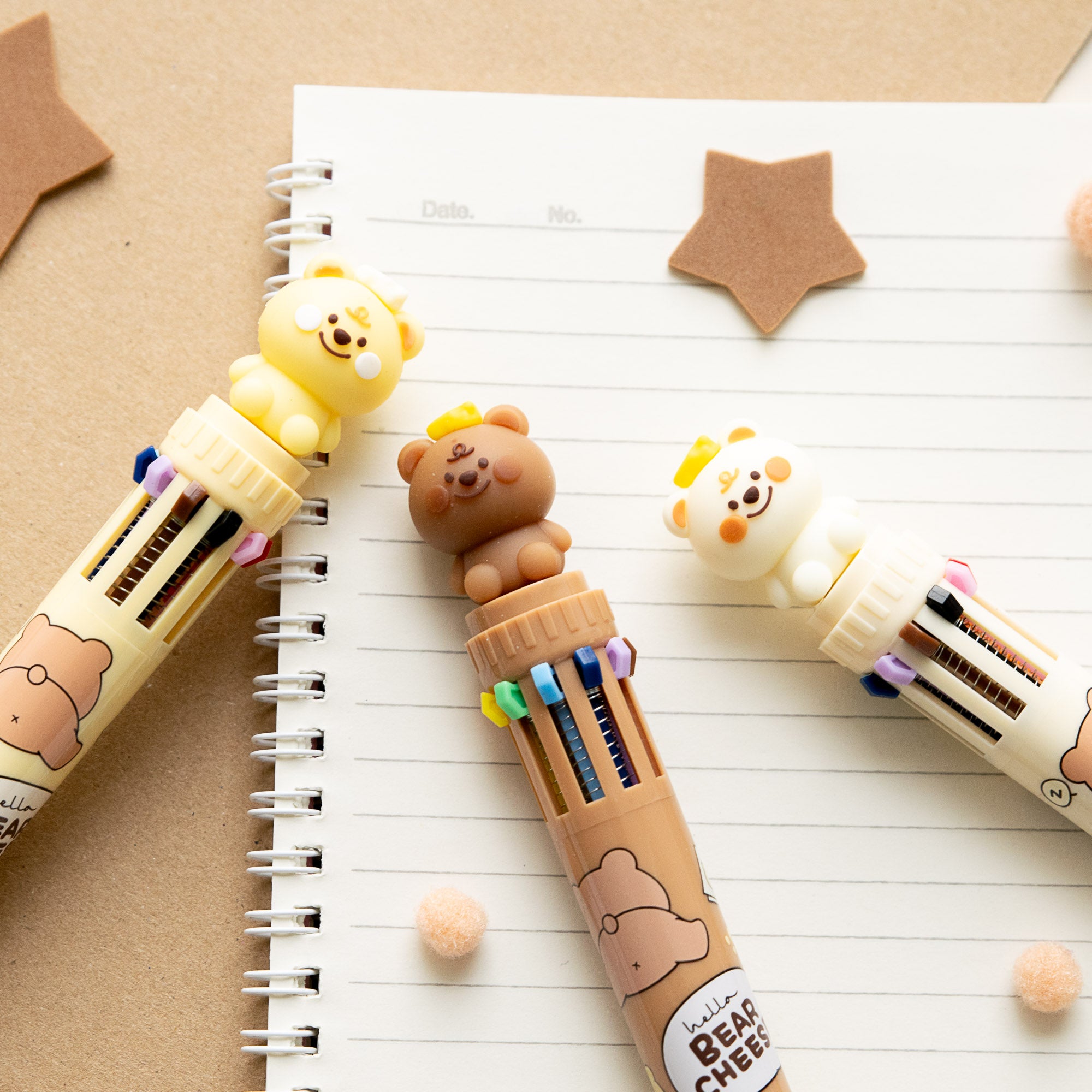 Stylo Kawaii 10 couleurs - Ourson & Fromage
