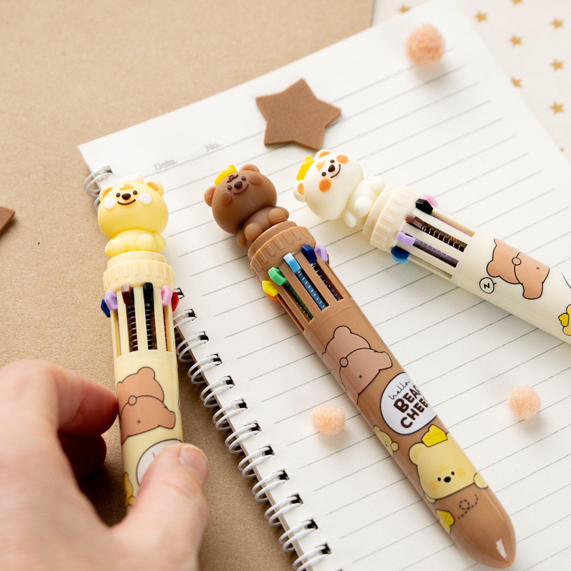 Stylo Kawaii 10 couleurs - Ourson & Fromage