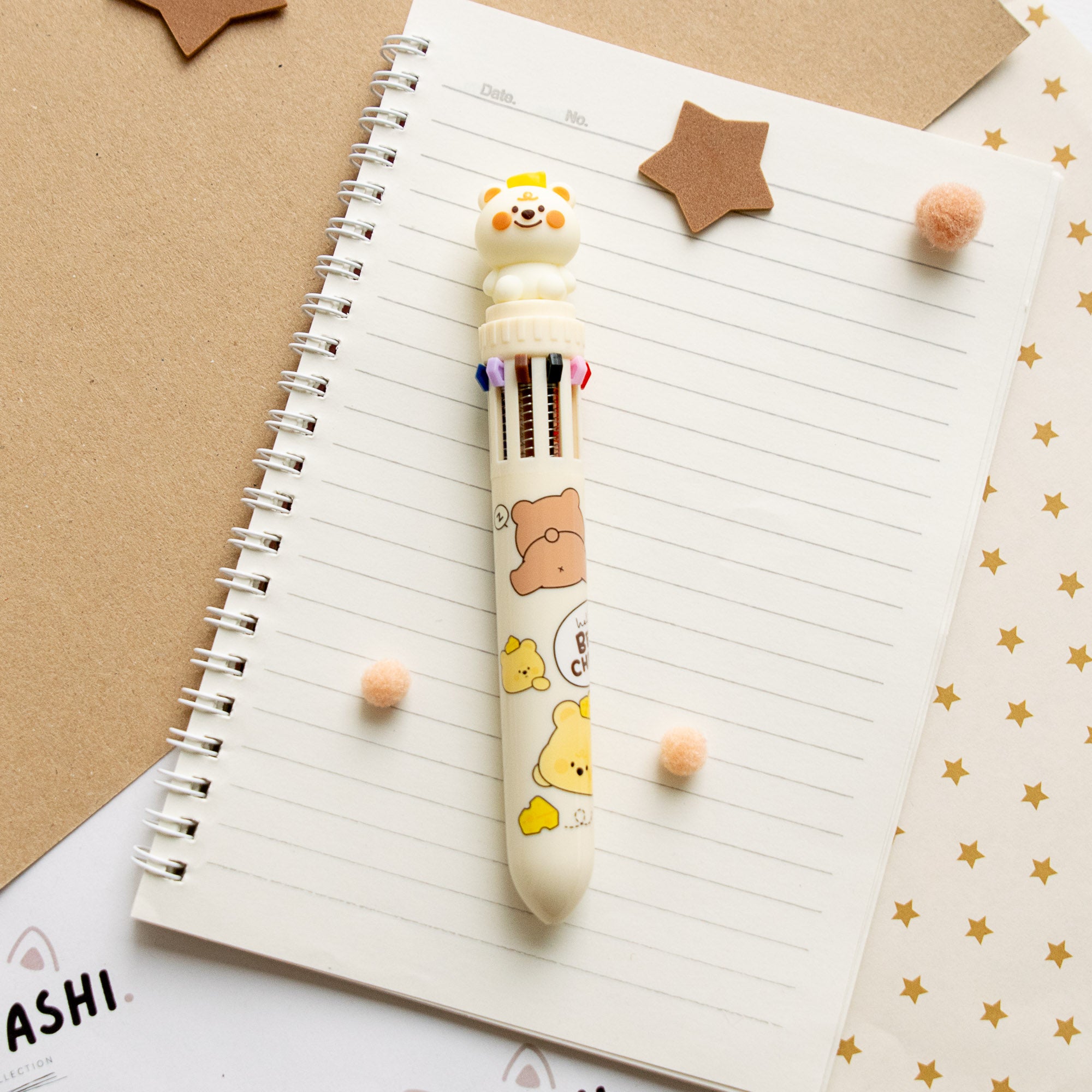 Stylo Kawaii 10 couleurs - Ourson & Fromage