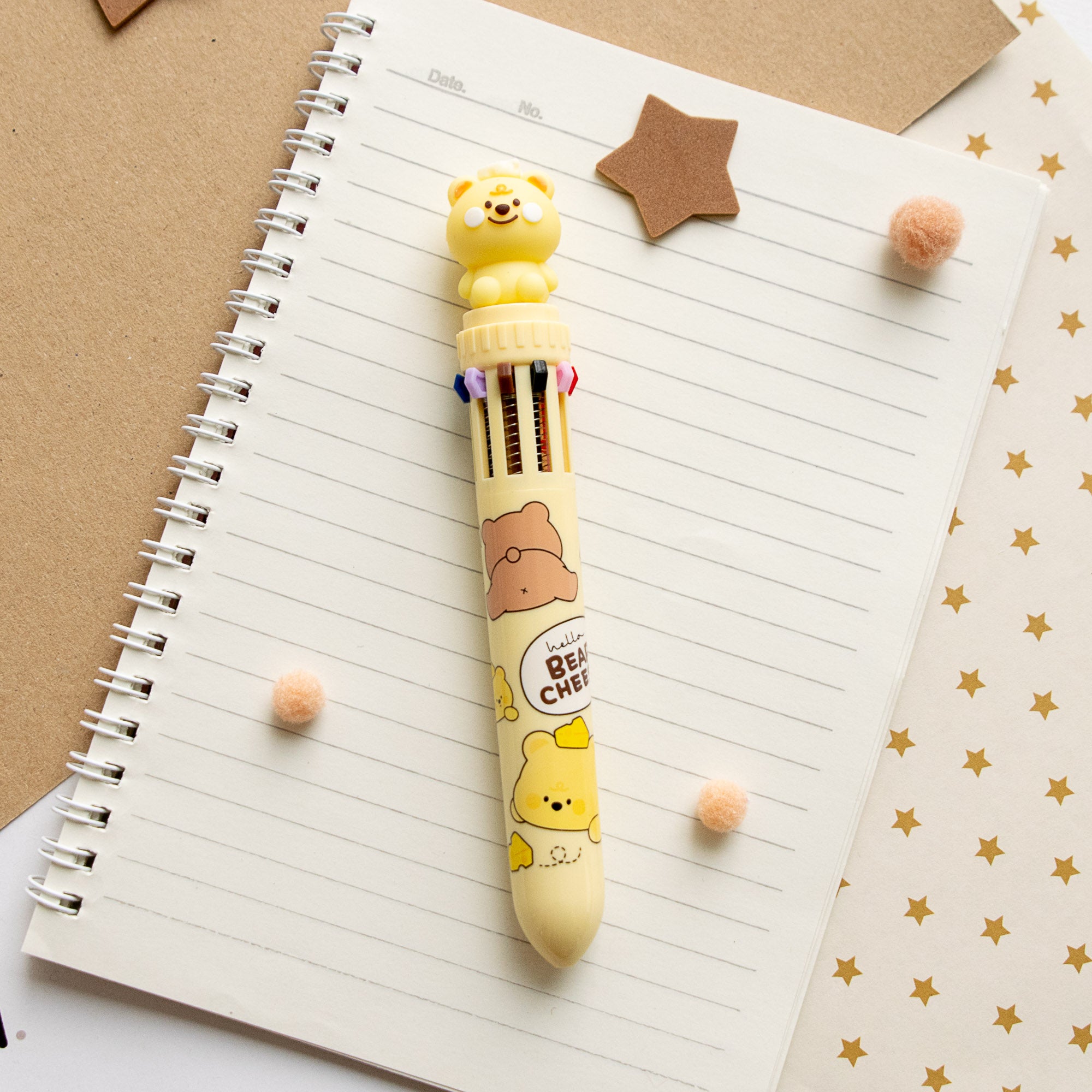 Stylo Kawaii 10 couleurs - Ourson & Fromage