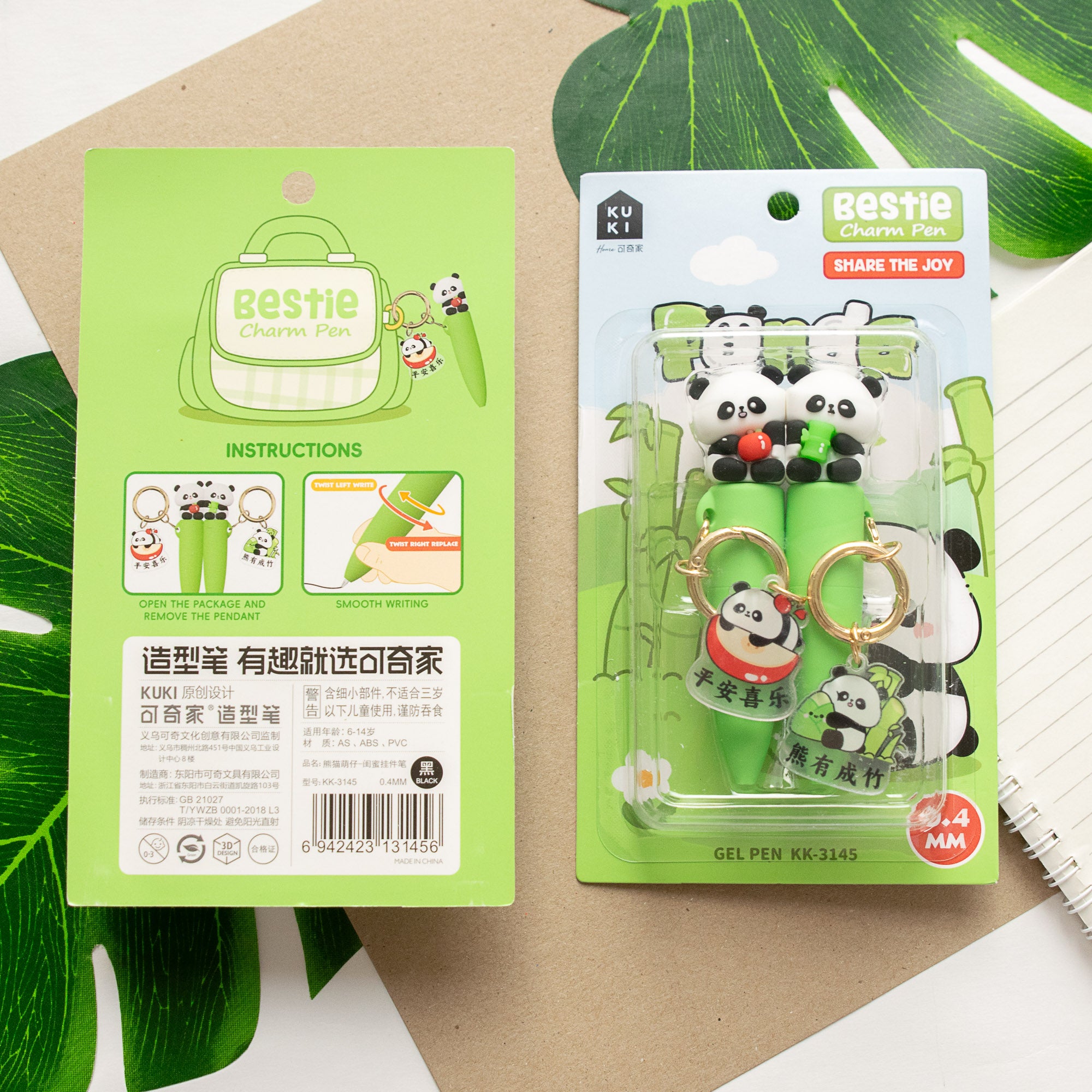 Duo Stylos Porte-clés Kawaii Panda BFF
